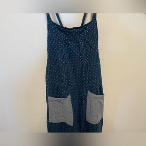 Natural Life Blue Overalls with White polka dots & gingham pockets